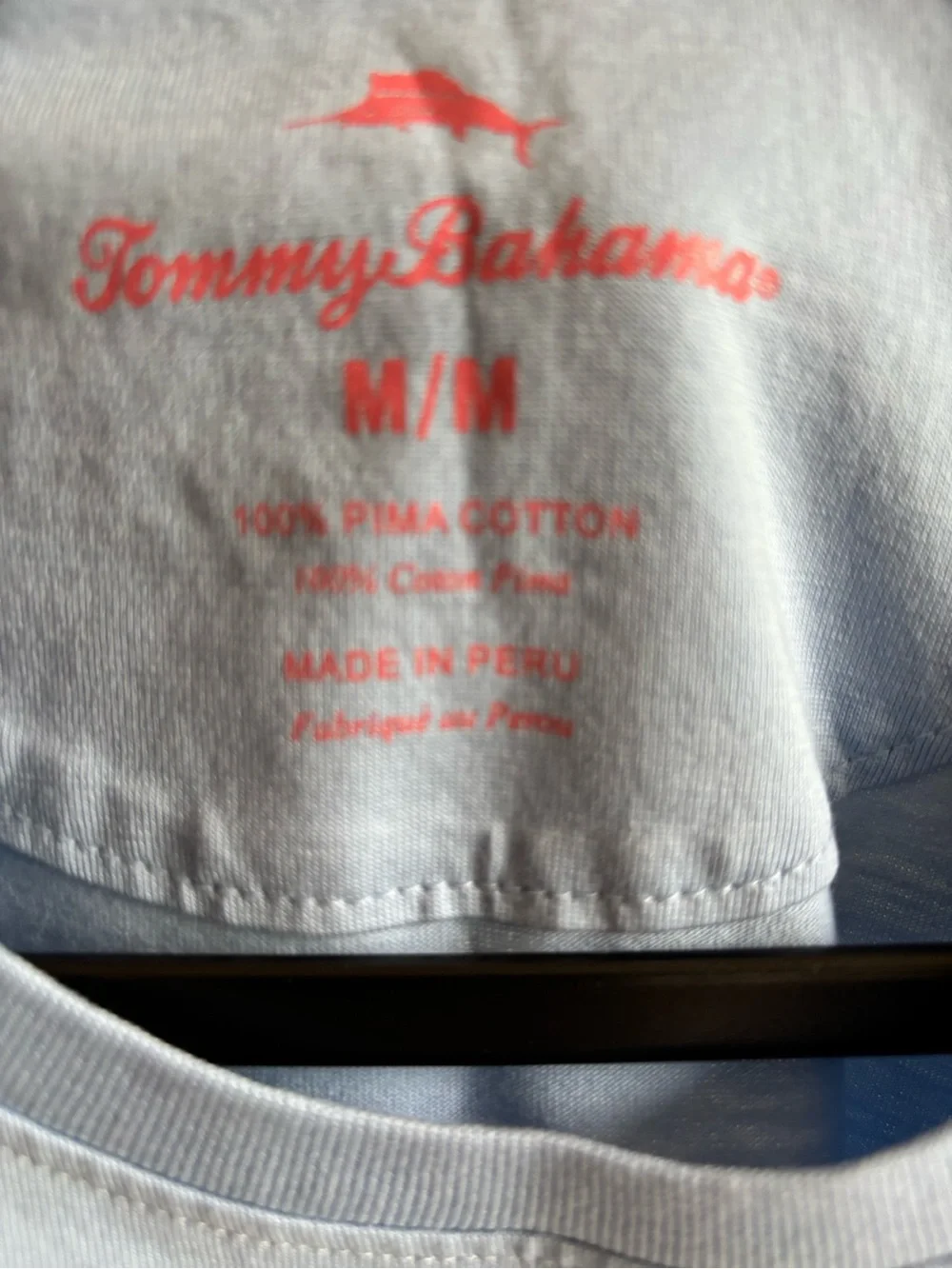 Tommy Bahama Light Blue Short-Sleeve Pocket Tee with Coral Accent - Medium